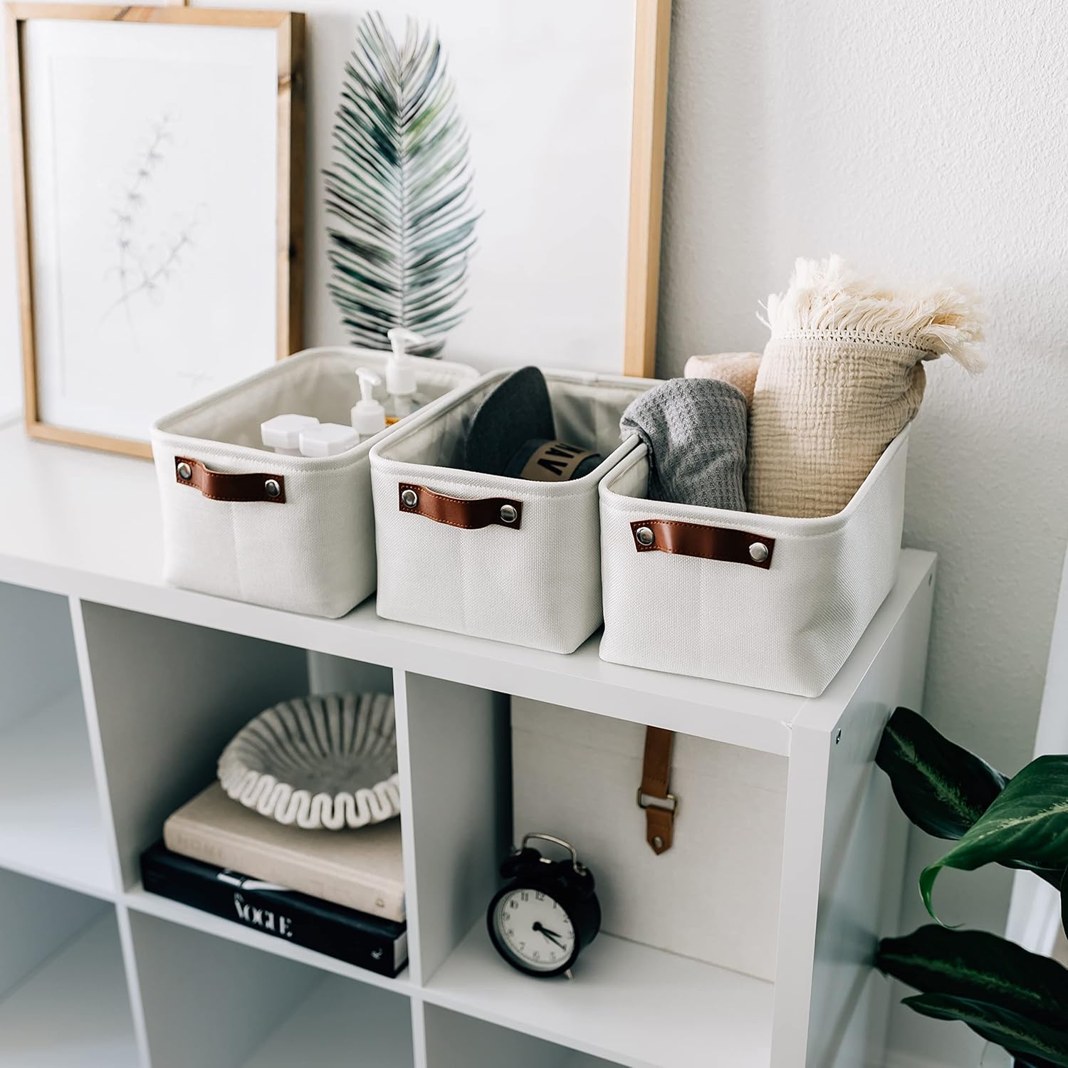 OrganiHaus Small Fabric Storage Baskets for Shelves 6 Pack, 12x8in Closet Storage Bins for Shelves