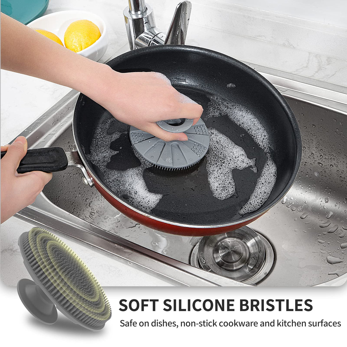 Silicone Dish Scrubber, Non-Scratch Scrub Spong for Washing Dish, Pot, Pan