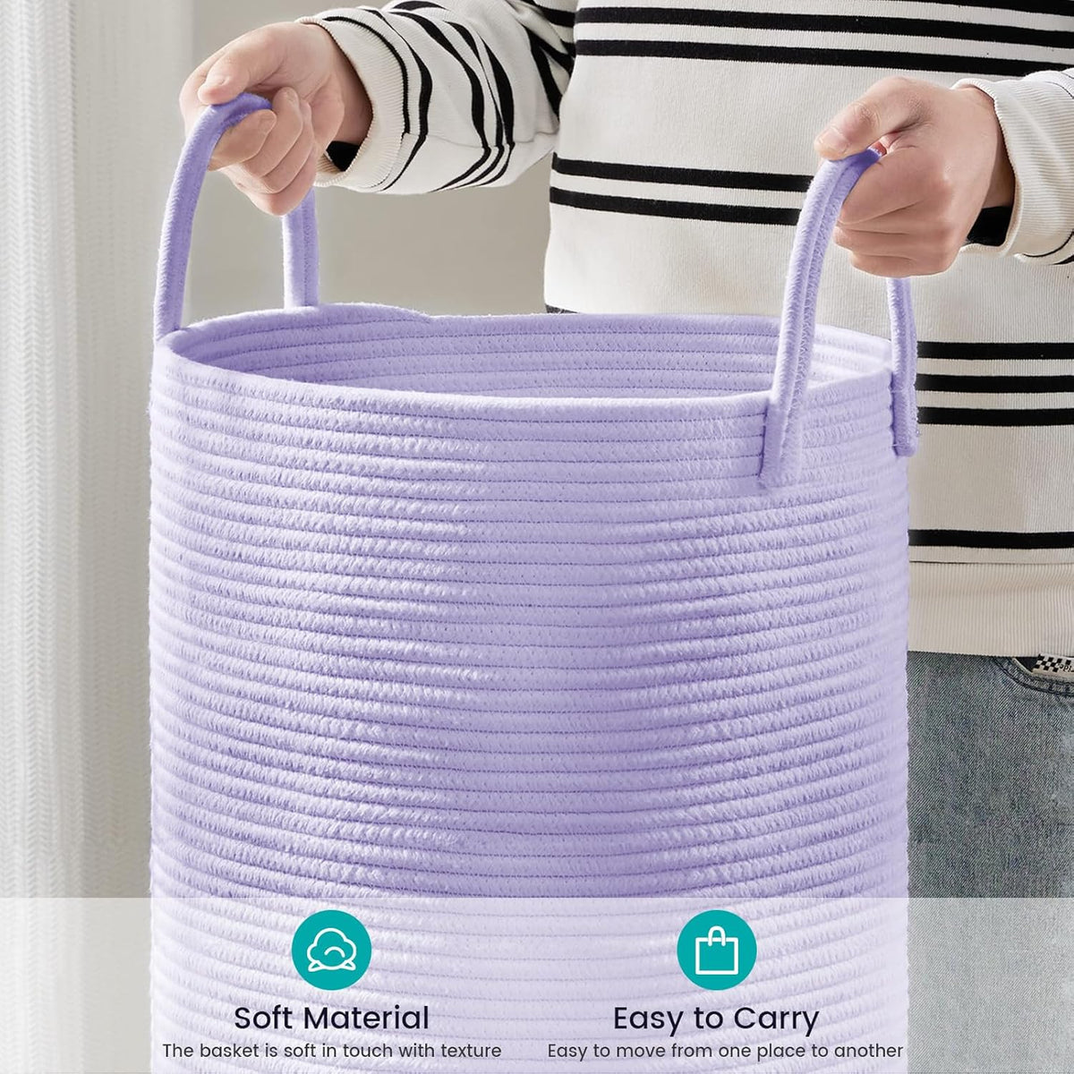 YOUDENOVA Laundry Hamper Basket, Woven 58L Tall Laundry Basket for Blanket Organizer- Clothes