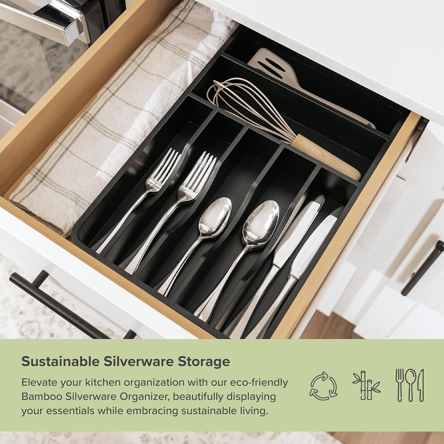 KitchenEdge Silverware Organizer - Cutlery, Flatware, and Utensil Holder for Kitchen Drawers, Fixed