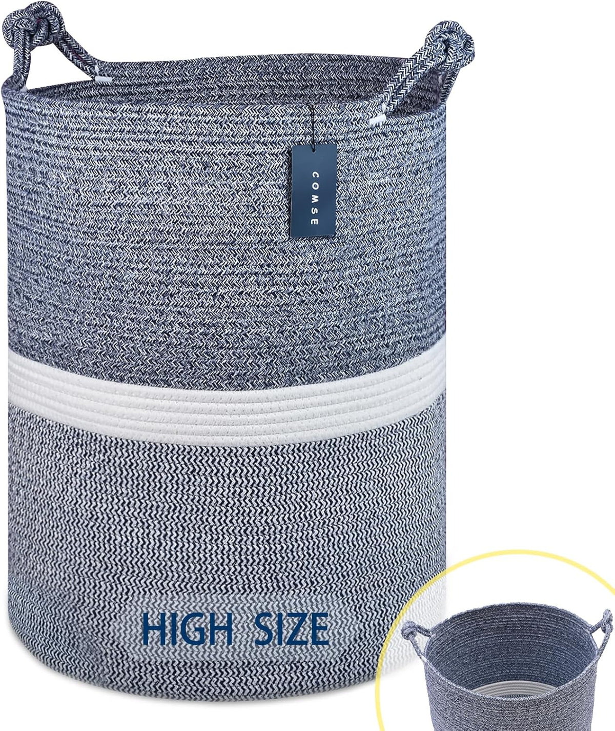 COMSE Extra Large Blanket Basket, Tall Woven Storage Basket, Nursery Hamper, 15.7”x 21.7”, Cotton