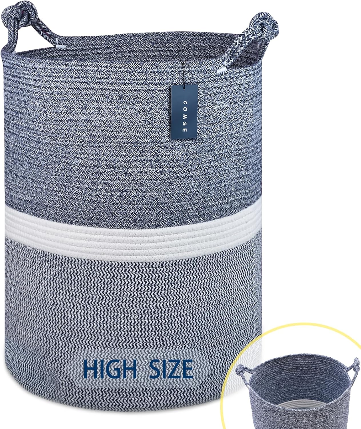 COMSE Extra Large Blanket Basket, Tall Woven Storage Basket, Nursery Hamper, 15.7”x 21.7”, Cotton