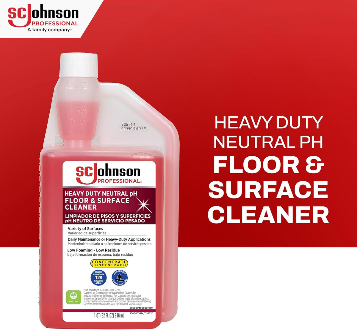 SC Johnson Professional Heavy Duty Neutral pH Floor and Surface Cleaner, Floor Cleaner Concentrate
