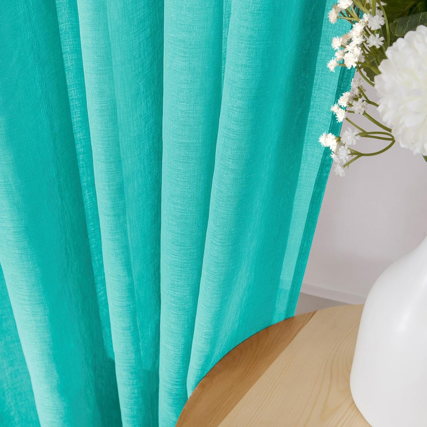 Tollpiz Short Sheer Curtain Living Room Linen Textured Curtains Sheer Light Filtering Voile Rod