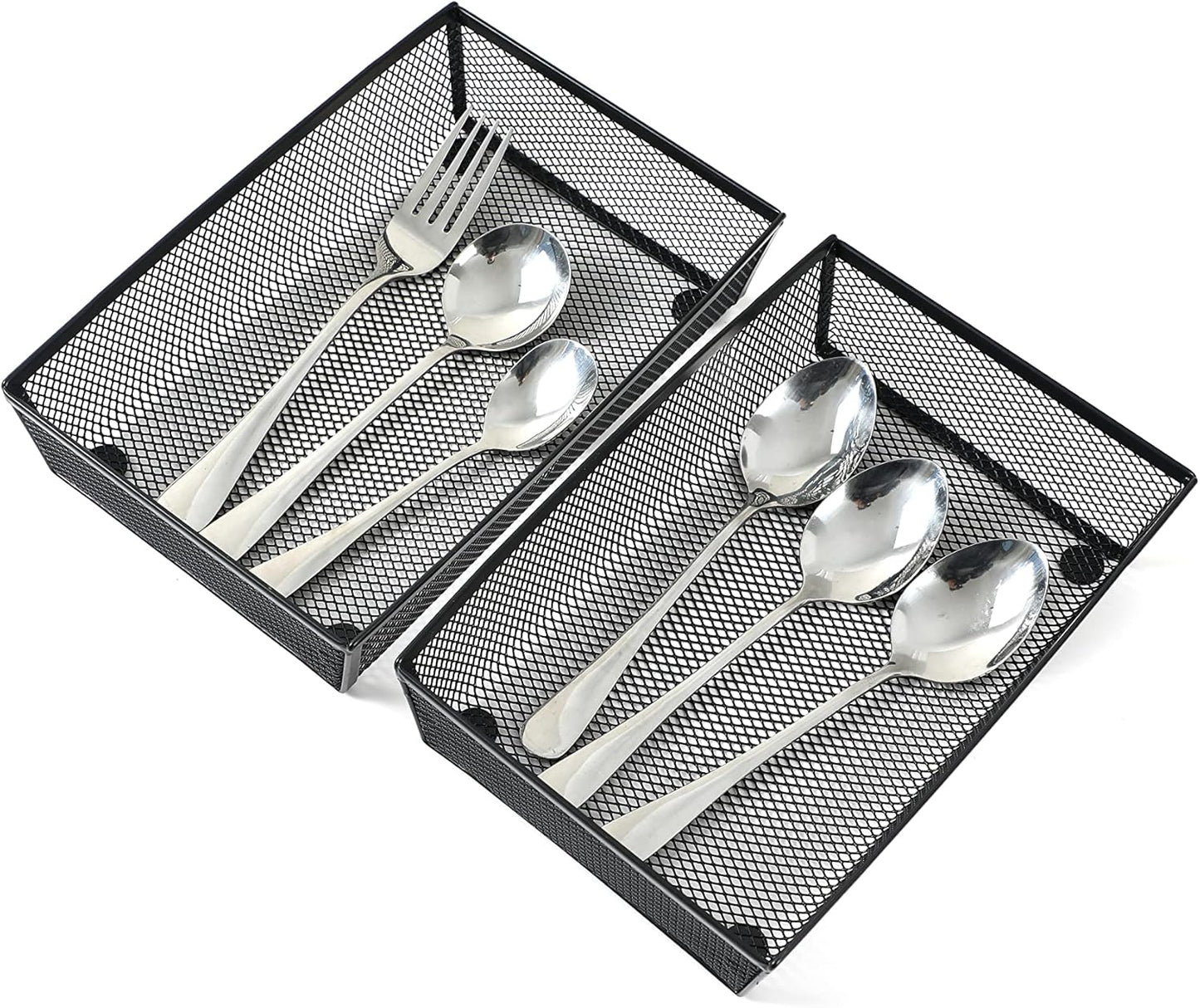BYCY Silverware Drawer Organizer, Mesh Utensil Organizer for Kitchen Storage, Black Steel Metal