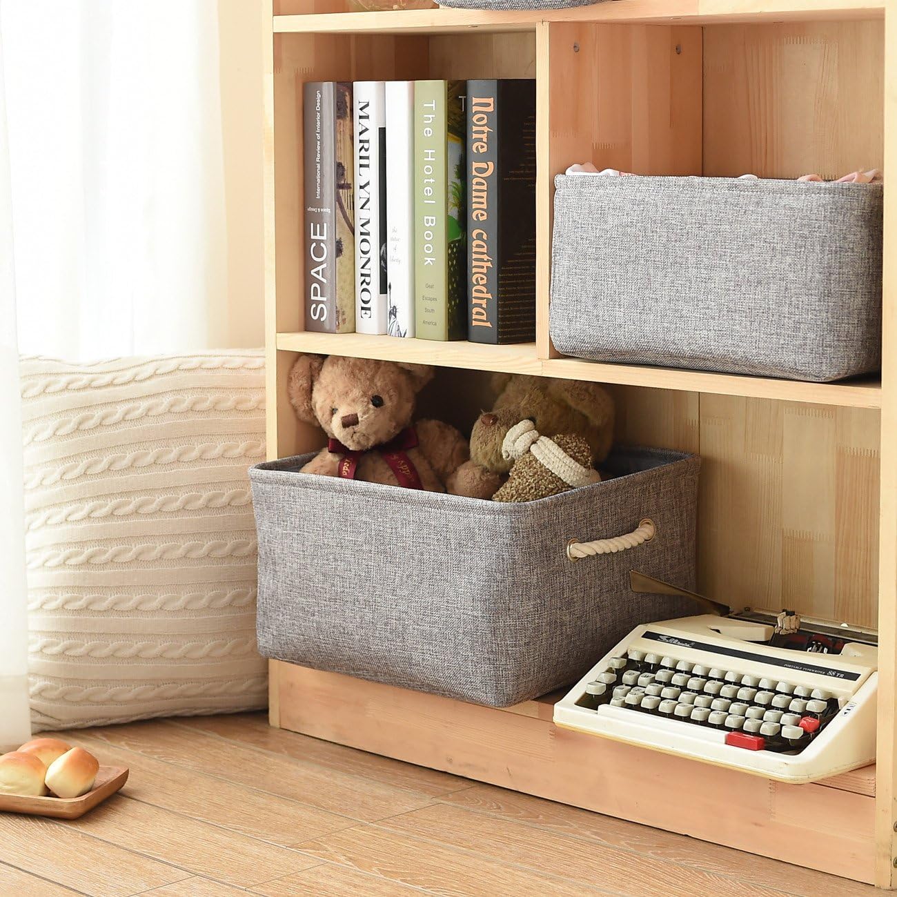TheWarmHome Large Storage Bins Basket, 2 Pack Grey Fabric Storage Cubes for Changing Table Nursery