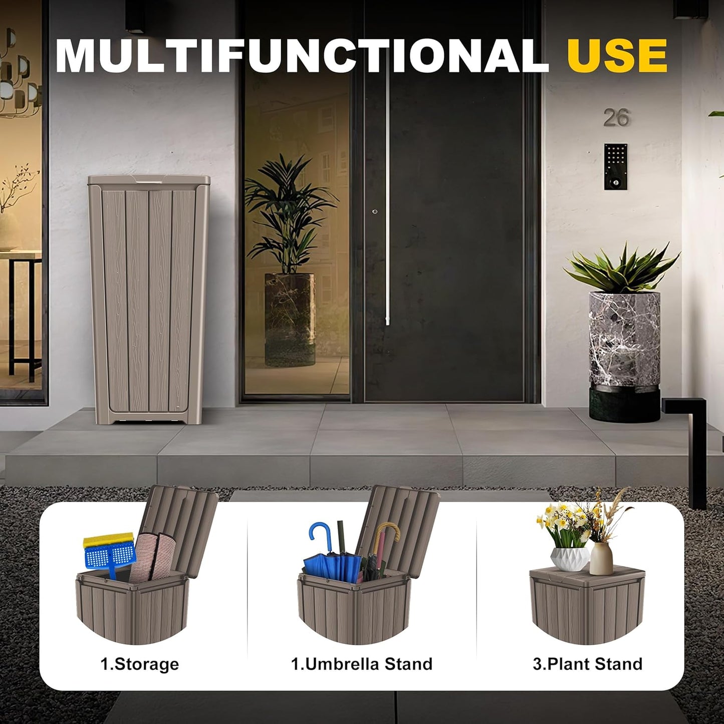 EasyUp Outdoor Trash Can with Lid, Waterproof and Sunscreen Resin Garbage Cans, Outside Trash Bin