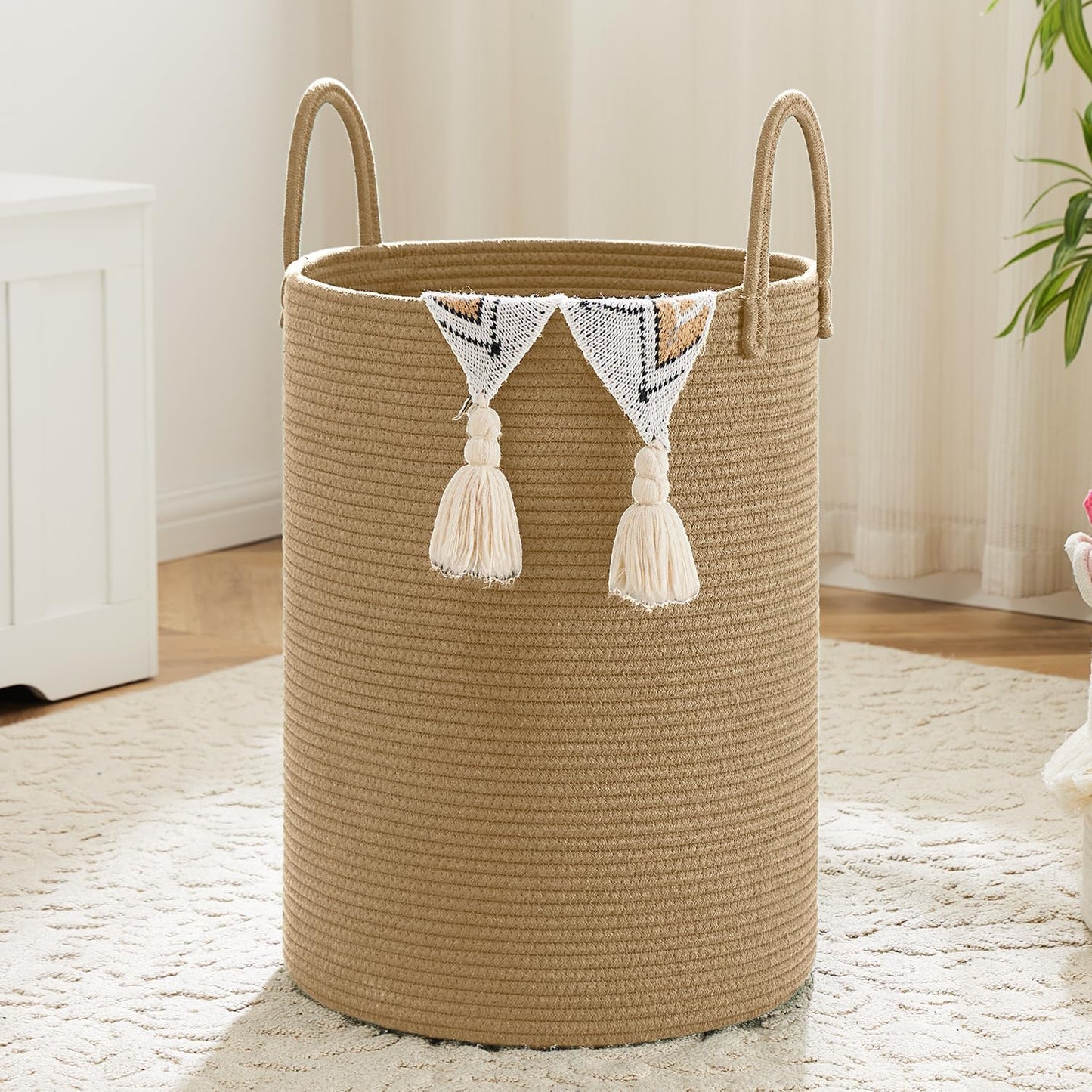 Laundry Basket,Woven Cotton Rope Laundry Hamper,100L for Decorative Storage of Dirty Clothes,Toys