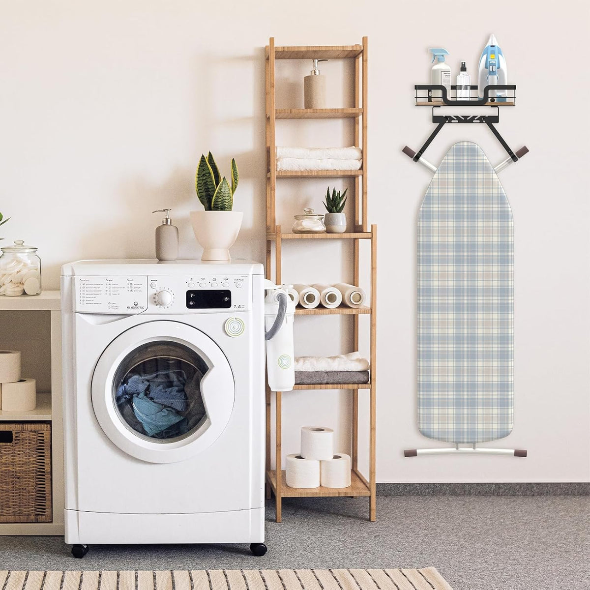 Ironing Board Holder Wall Mount, Laundry Room Organization Storage, Black, T&V Shaped Space Saving