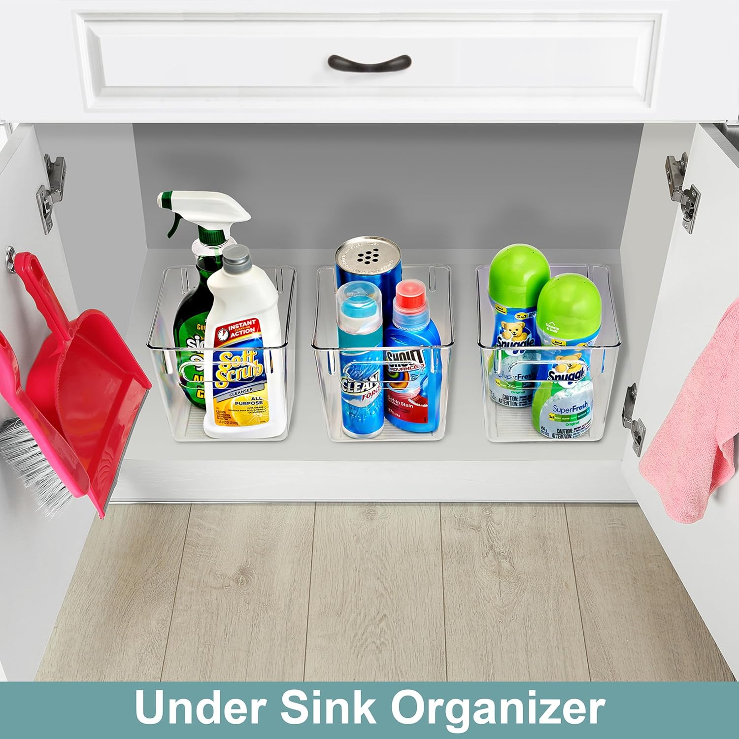 Sorbus 4 Pack Small Clear Plastic Storage Bins, Clear Organizer Bins with Handle for Kitchen