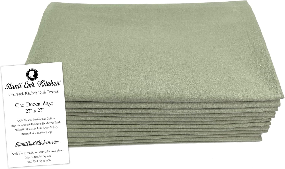 Aunti Em's Kitchen Flour Sack Dish Towels - Natural Cotton for Embroidery and Drying Glass, Hand