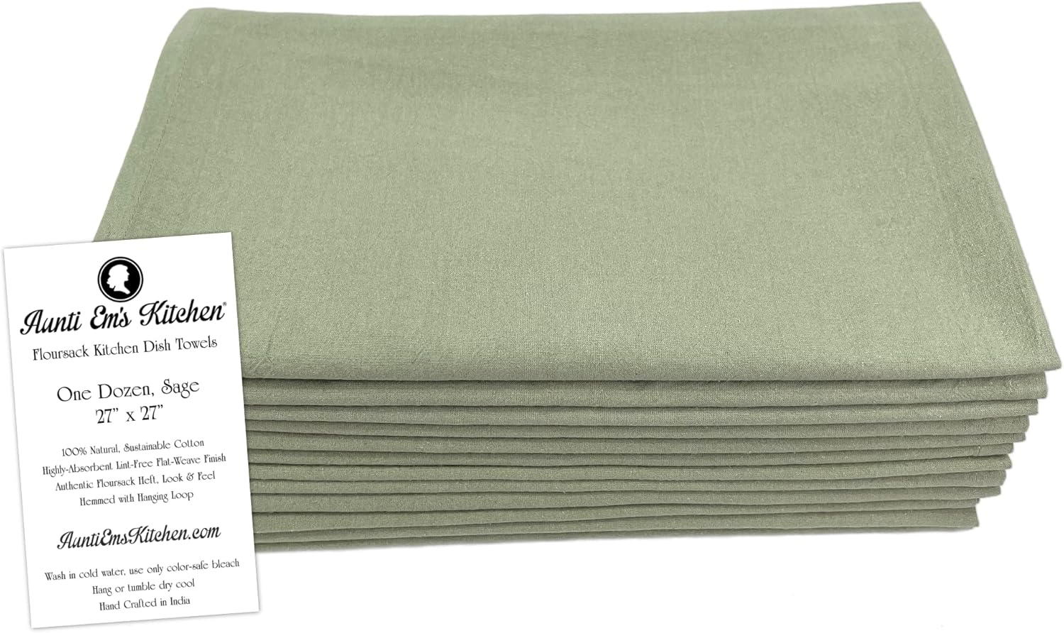 Aunti Em's Kitchen Flour Sack Dish Towels - Natural Cotton for Embroidery and Drying Glass, Hand