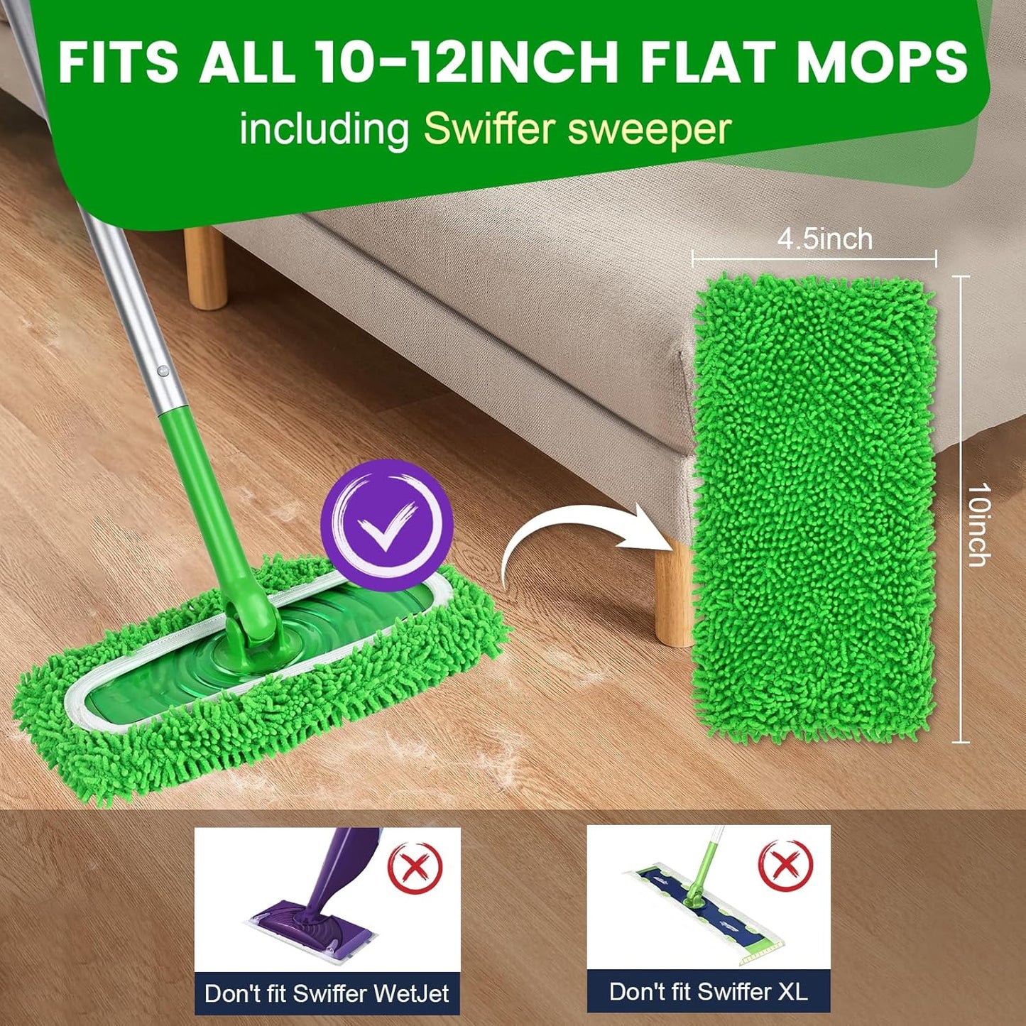 15Pcs Reusable Microfiber Mop Pads Compatible with Sweeper Mop, Replacement Wet Mopping pad Refills