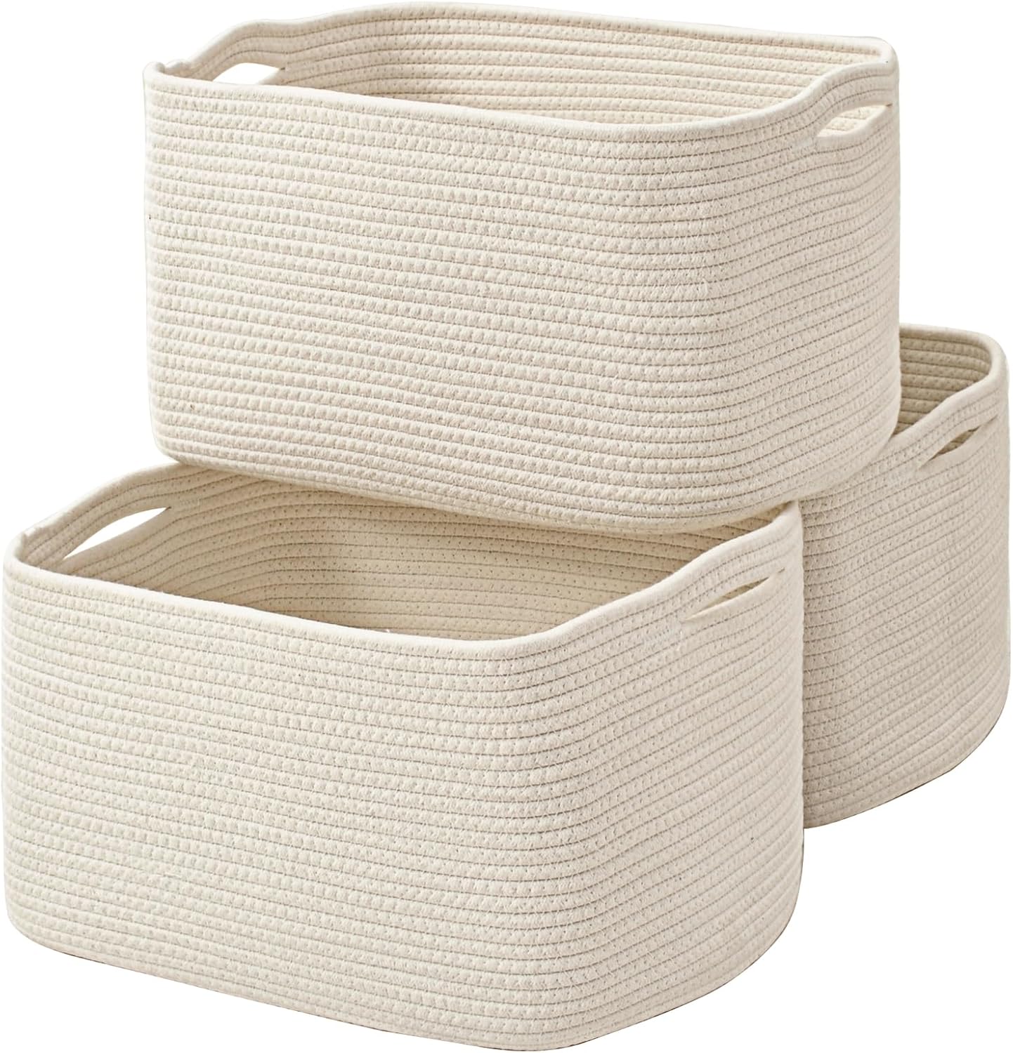 Large Storage Baskets for Organizing Shelves, Woven Cotton Rope Bins for Baby Nursery Organization