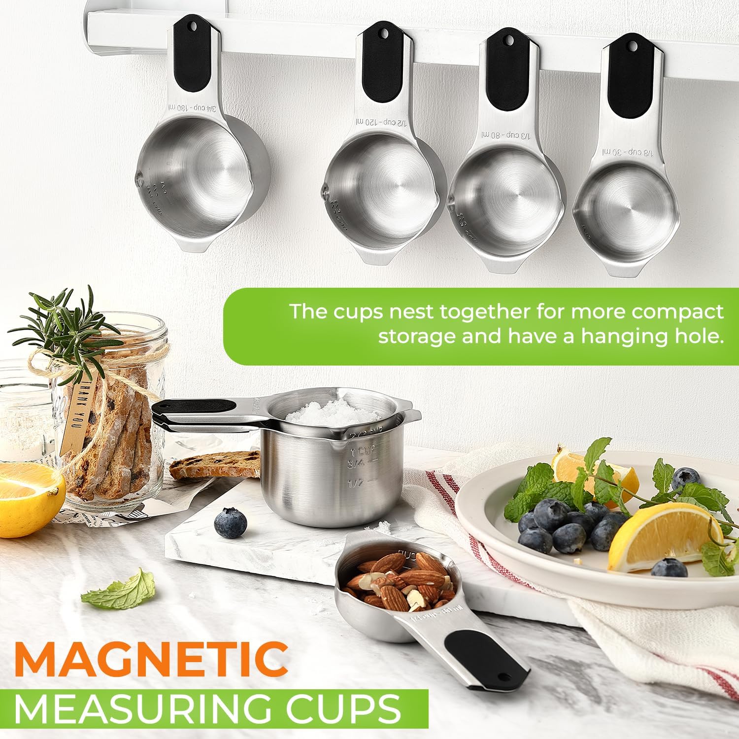 Spring Chef Magnetic Stainless Steel Measuring Cups, Patented, Kitchen Tools with Easy to Read