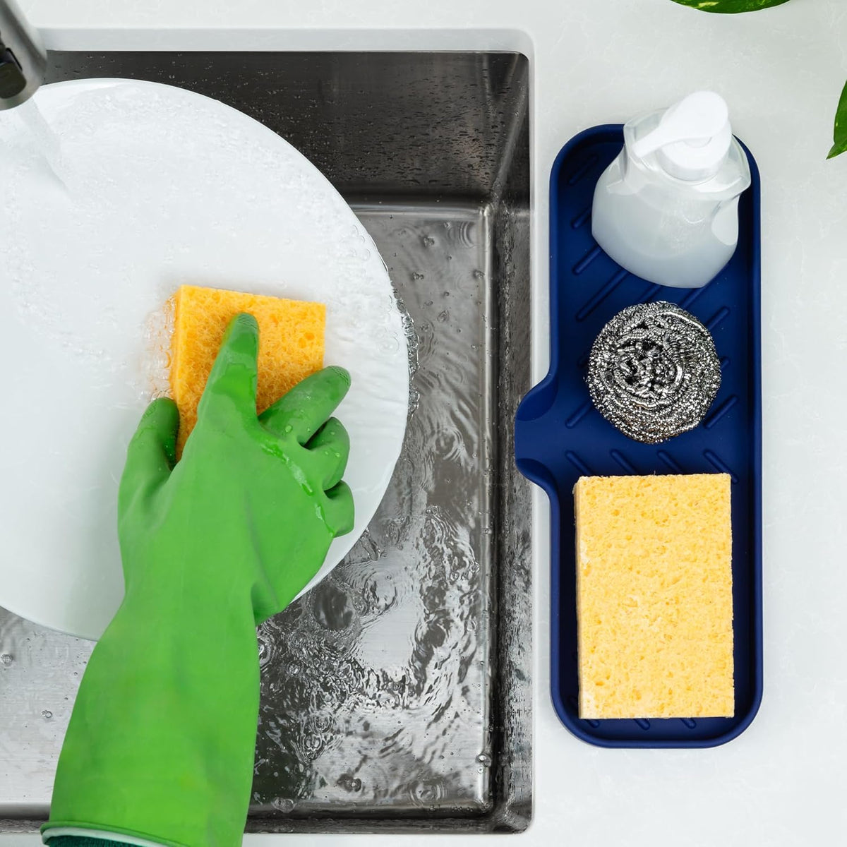 Zulay Kitchen Large Silicone Sponge Holder (12x4) – Flexible Sink Organizer Tray for Kitchen &