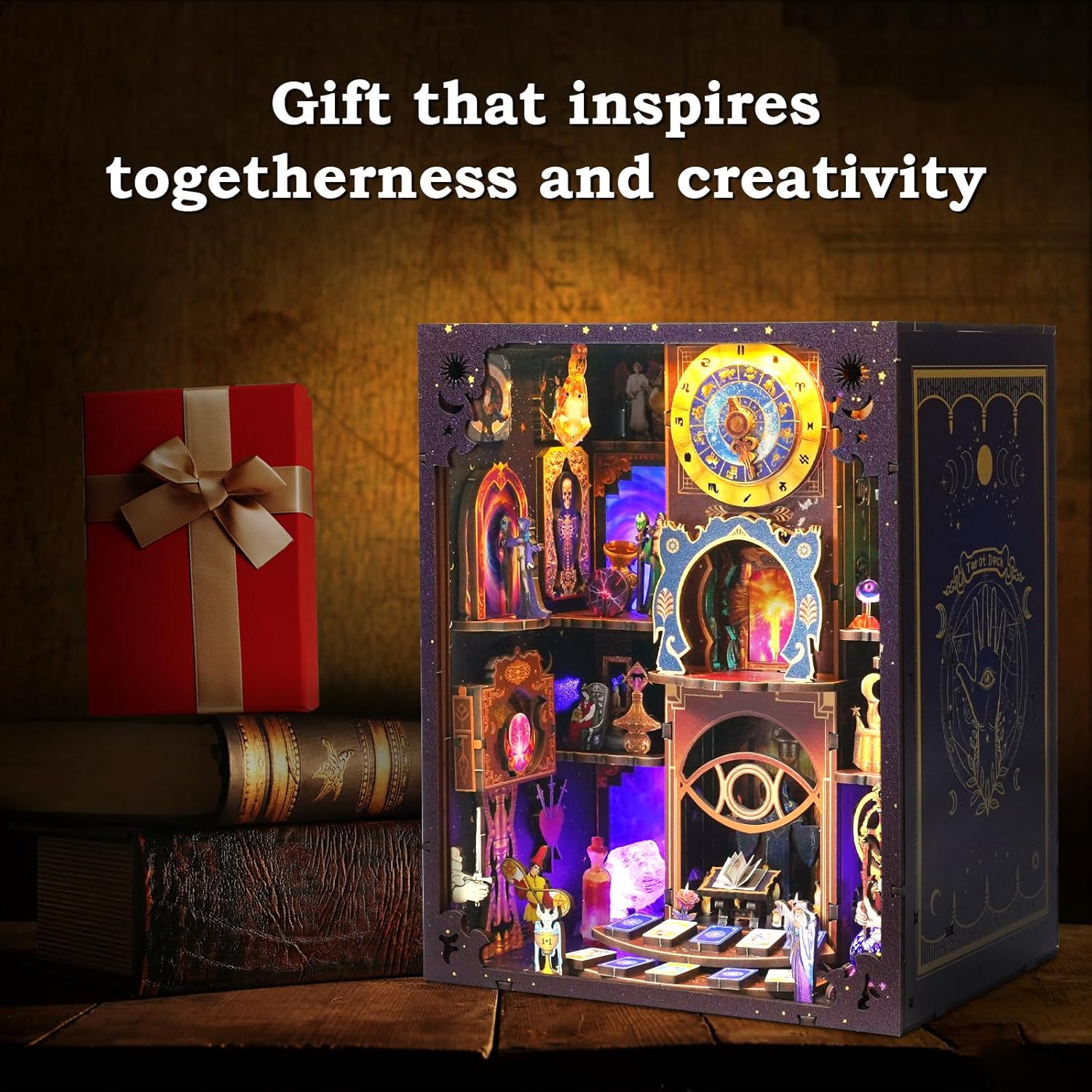 Book Nook Kit - DIY Miniature Dollhouse with LED Lights for Adults & Teens, Fantasy Tarot-Themed 3D