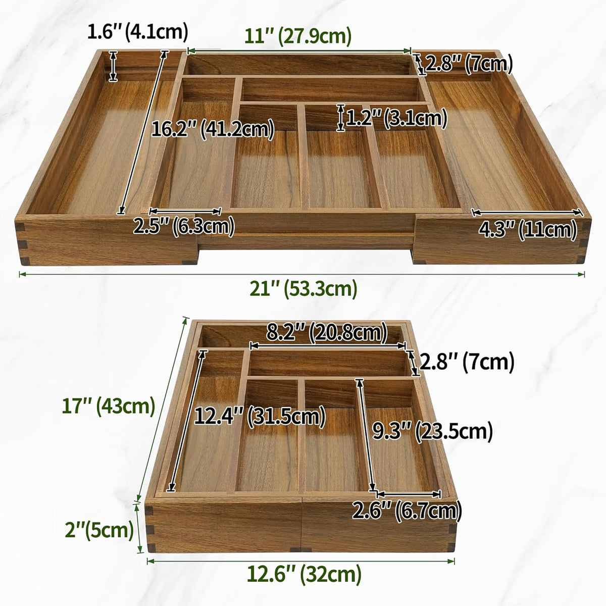 Luxury Acacia Kitchen Drawer Organizer - Silverware Organizer - Utensil Holder and Cutlery Tray