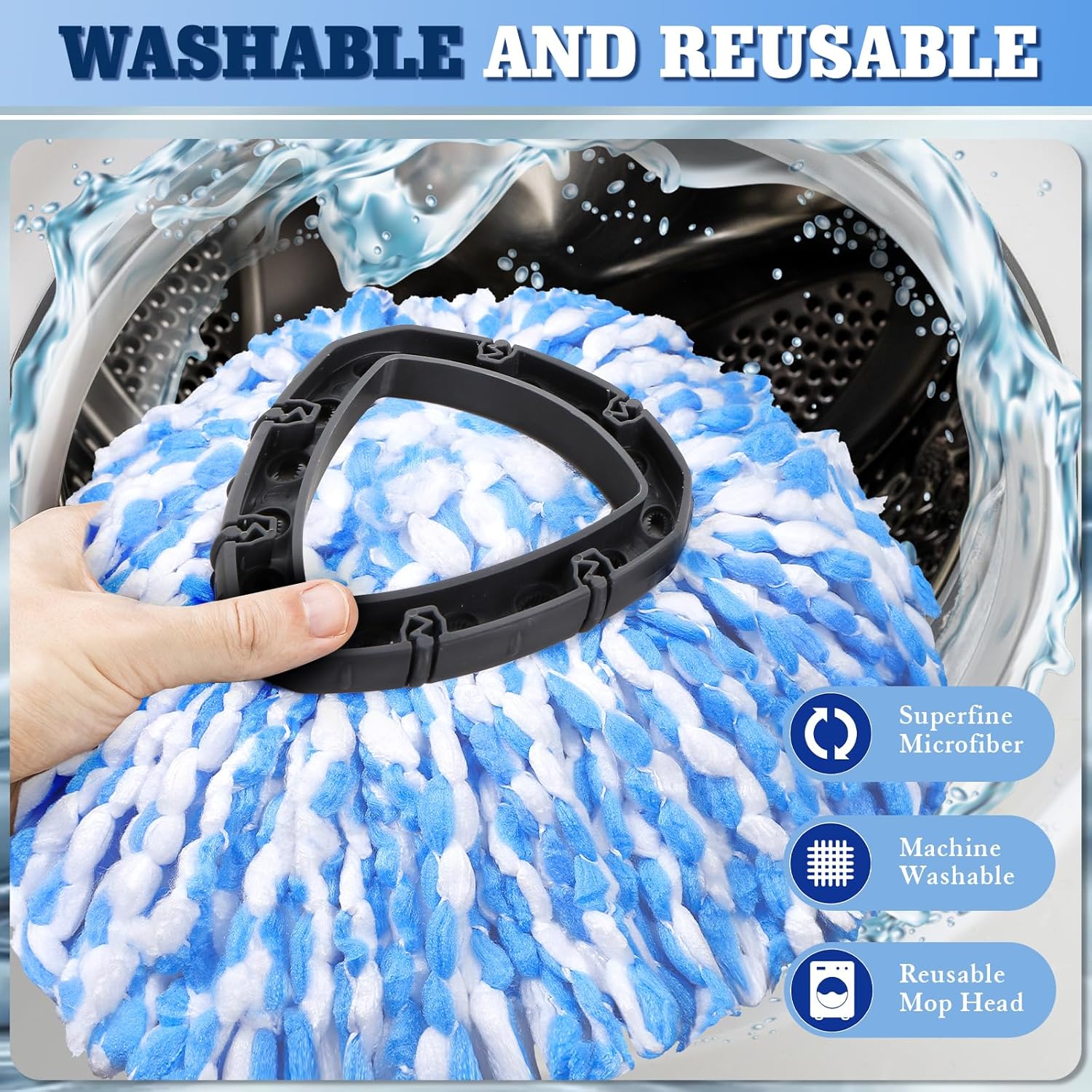 4 Packs Spin Mop Replacement Heads Compatible with Oceda RinseClean 2-Tank System, 30-58" Mop