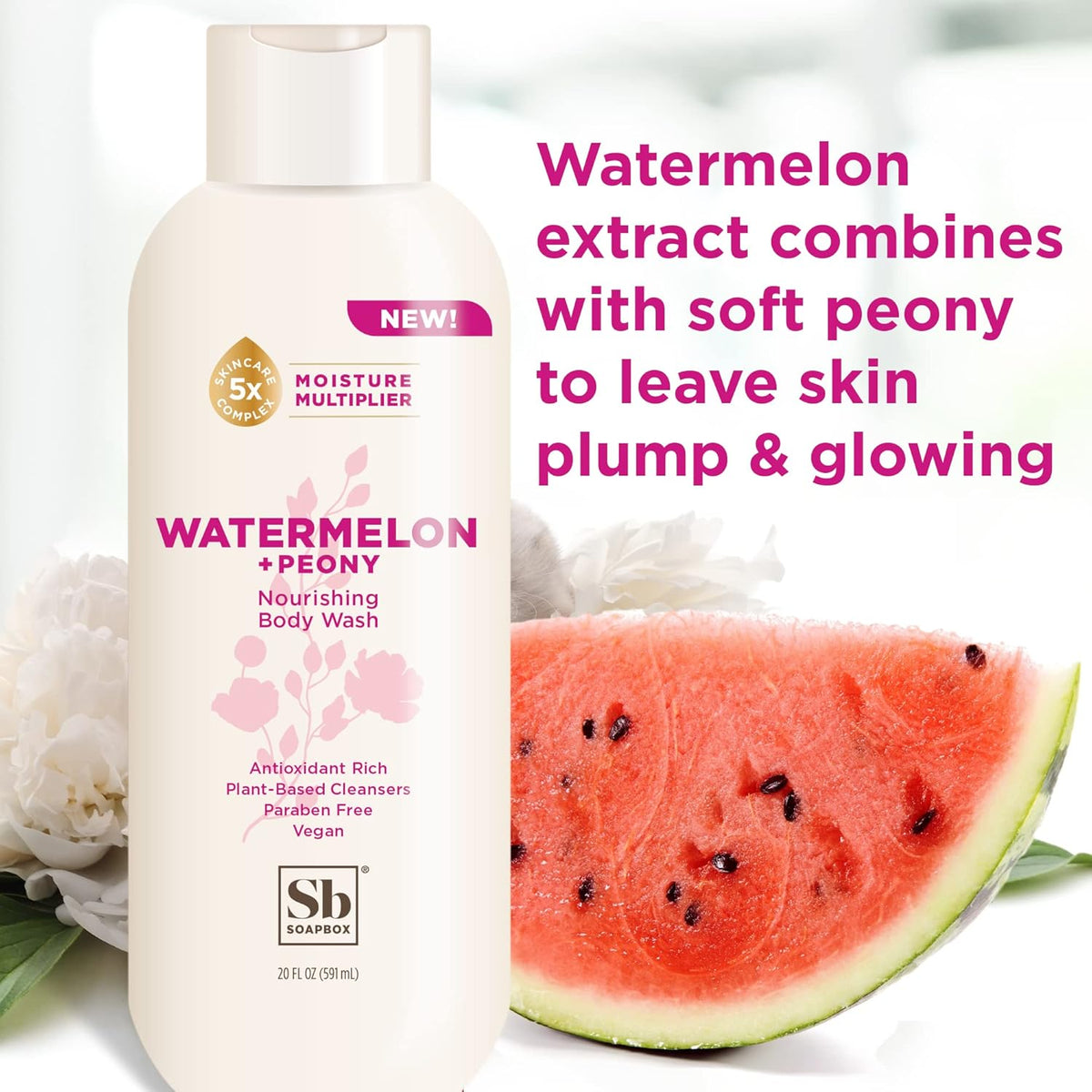 Soapbox Body Wash, Watermelon + Peony Body Wash for Women, Men, Vegan & Antioxidant Rich
