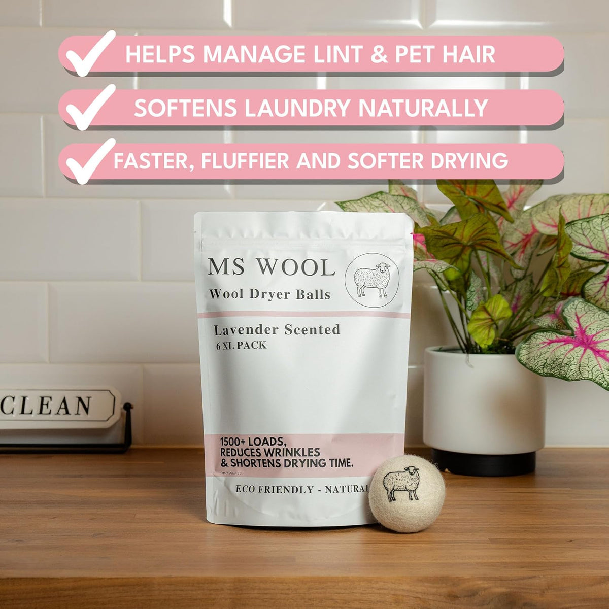 Lavender Scented Wool Dryer Balls – 6 XL Pack – Natural Fabric Softener, Reusable, Reduces Static