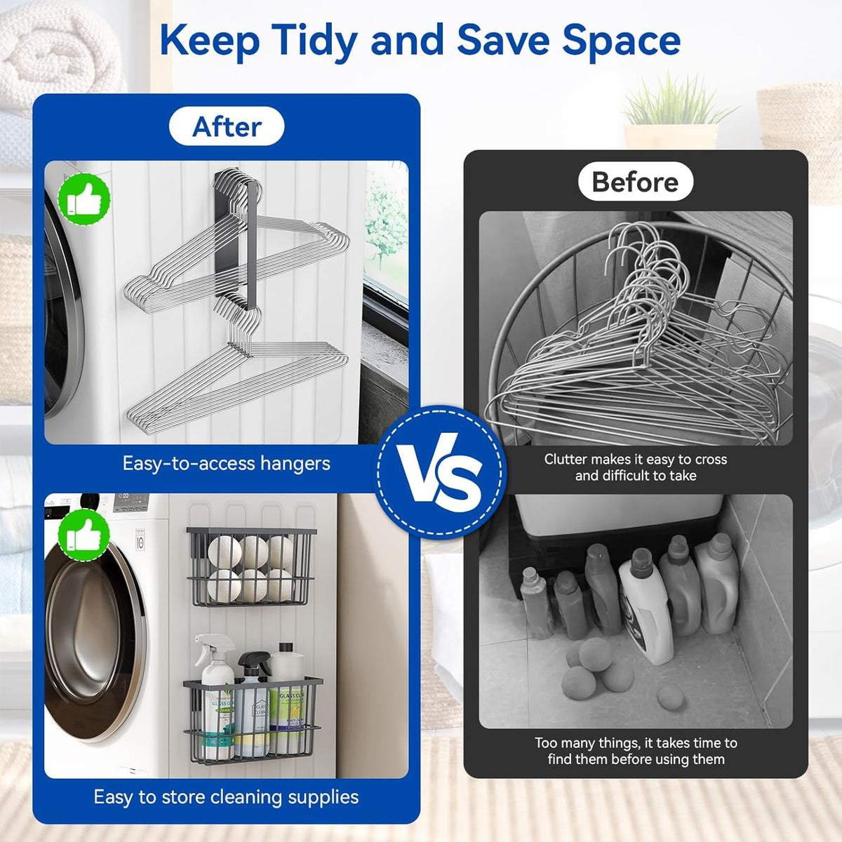Magnetic Dryer Ball Holder and Magnetic Hanger Holder for Laundry Room Organization and Storage