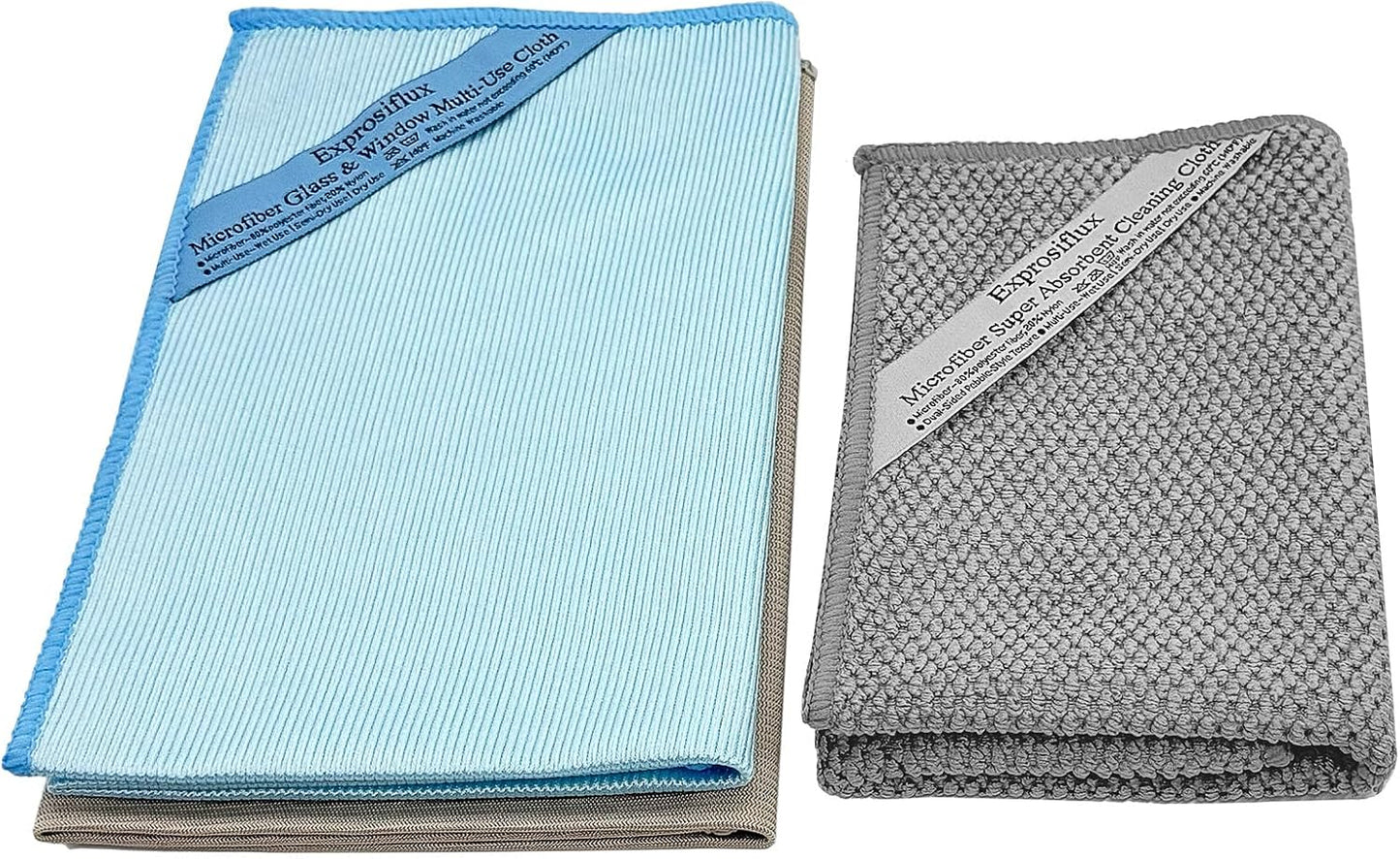 2-Step Glass Cleaning Cloth 3-Pack - Lint-Free Microfiber Towels Polish & Scrub Kit - Water Only