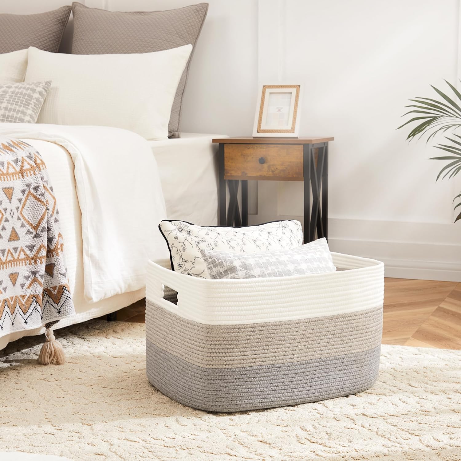 Blanket Basket,Rectangle Woven Baskets for Storage,100L Laundry Basket for Decorative Nursery