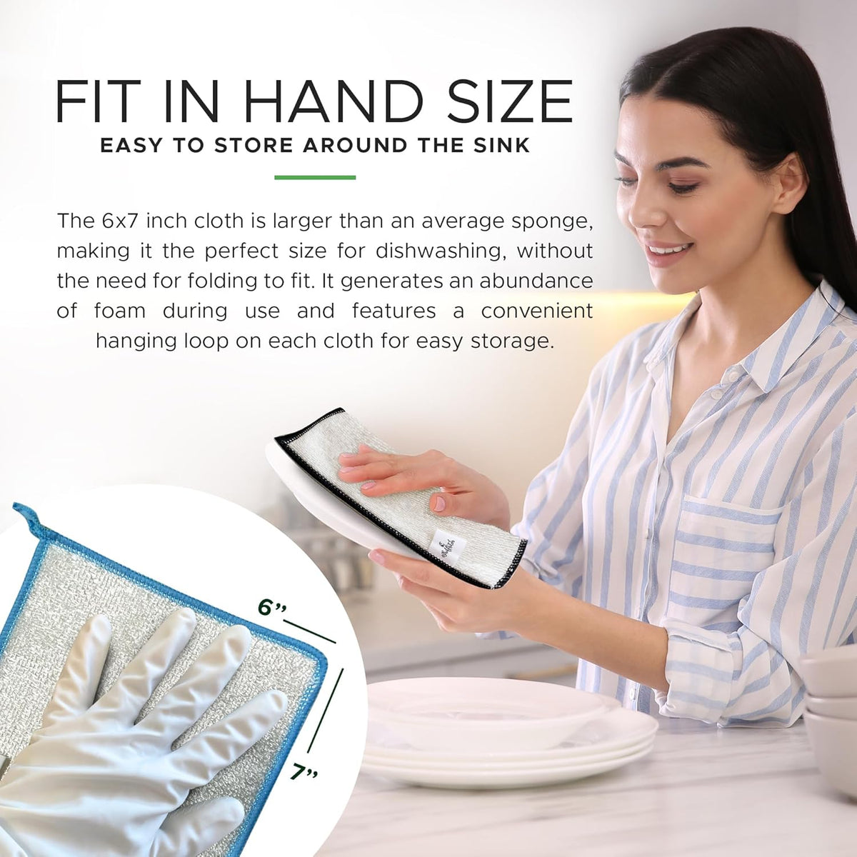 Whiffkitch Dishcloths Dishrags for Kitchen and Household Cleaning 6x7 6-Pack Non-Scratch 2-Ply