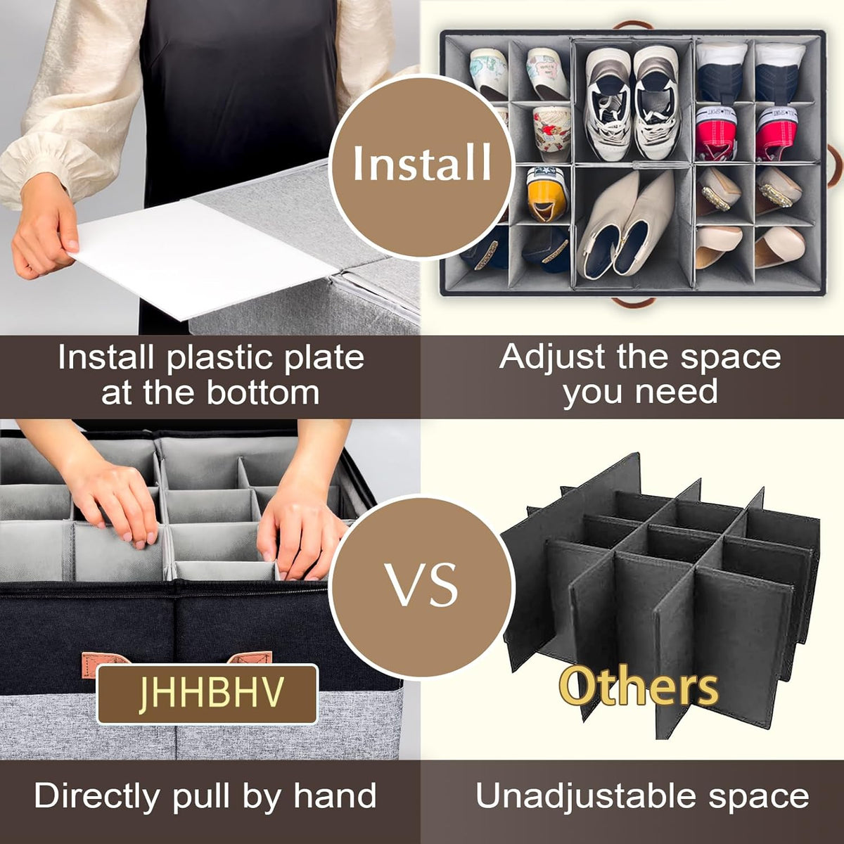 2 Pack Shoe Organizer for Closet, Adjustable Shoe Box Storage Containers, Large Foldable Shoe Bins