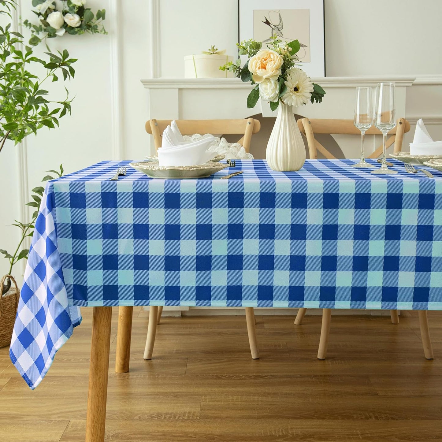 Waterproof Checkered Tablecloth Fabric - Rectangle 58x84 Inch Classic Gingham Buffalo Plaid Table