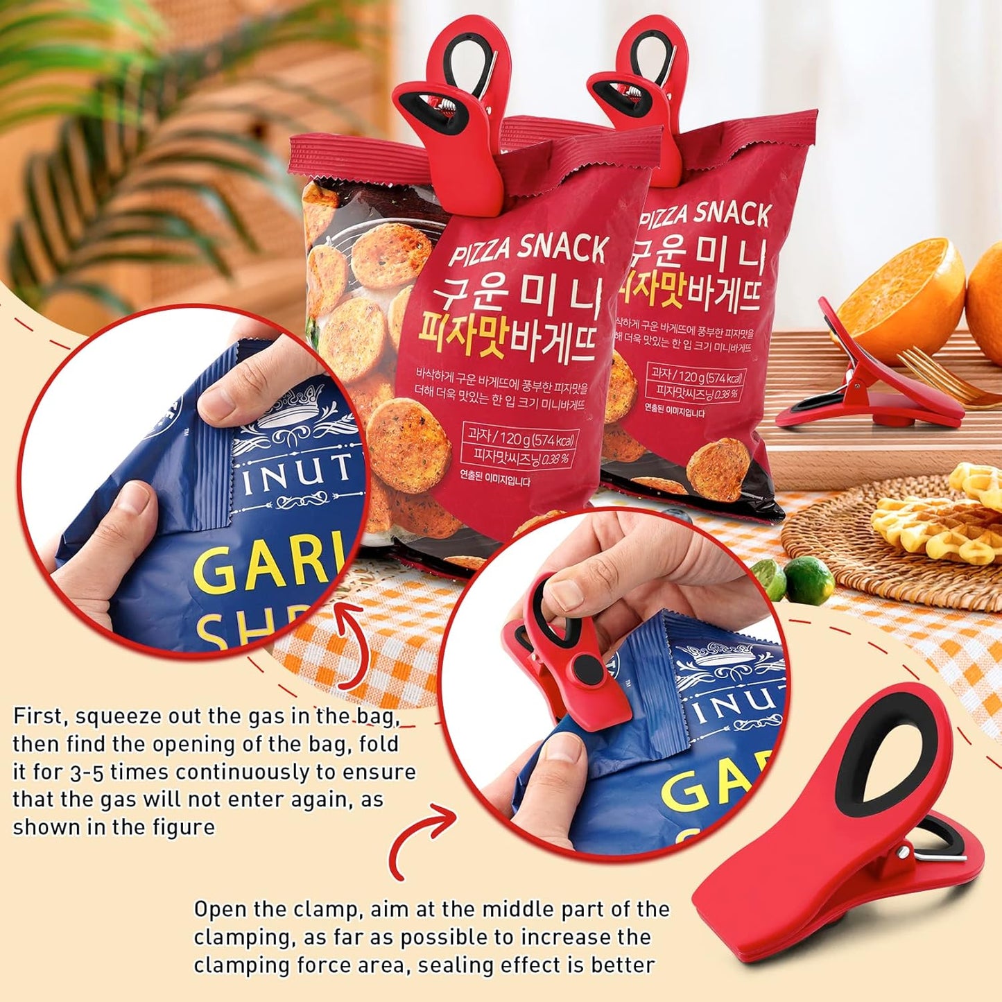 FINDMAG 12 Pack Chip Clips, Red Magnetic Bag Clip for Food Packages, Airtight Clips with Handle
