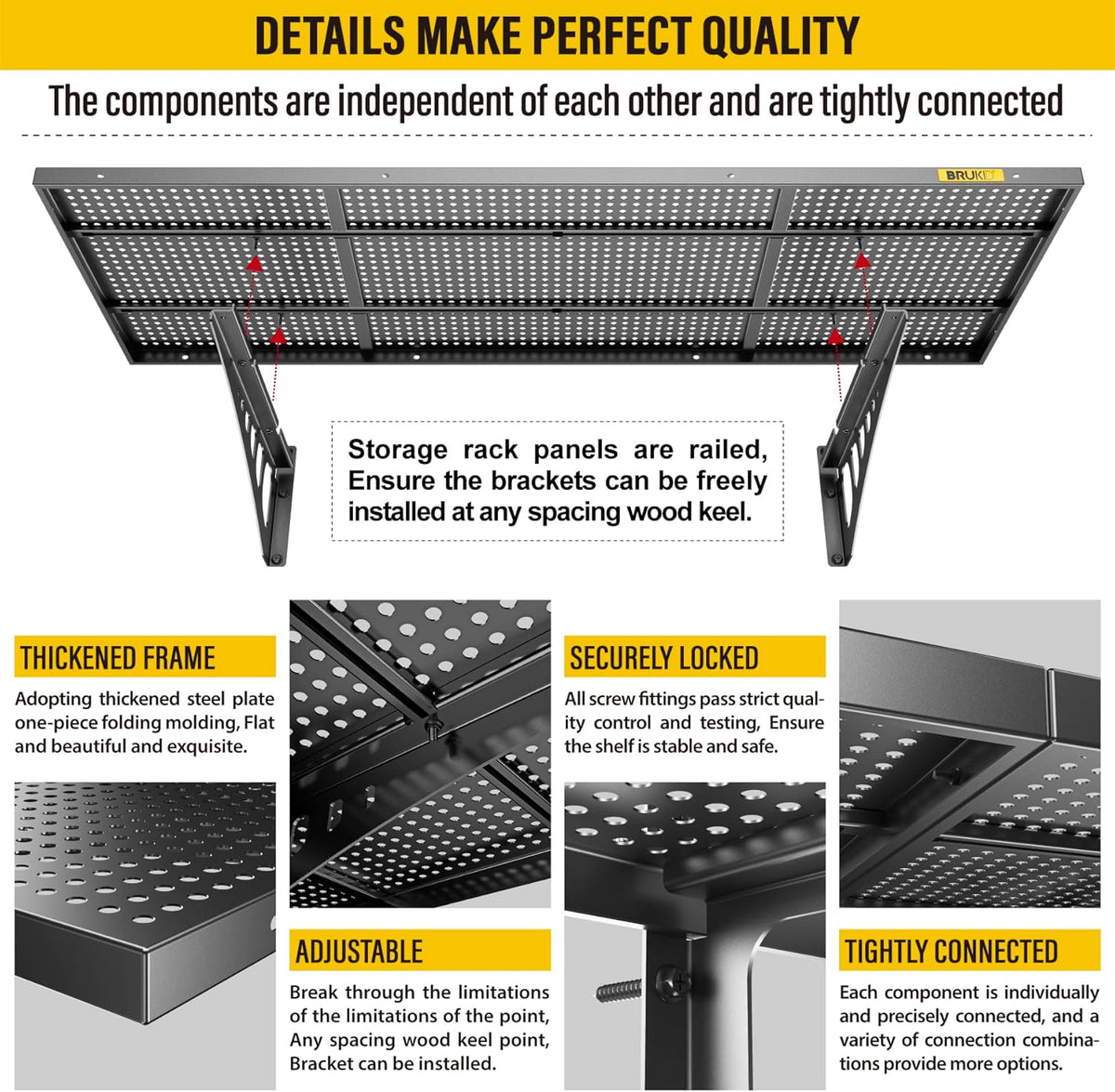 4Pack 1.64x4ft Adjustable Metal Garage Wall Shelving Heavy Duty Garage Storage Shelf Wall Mounted