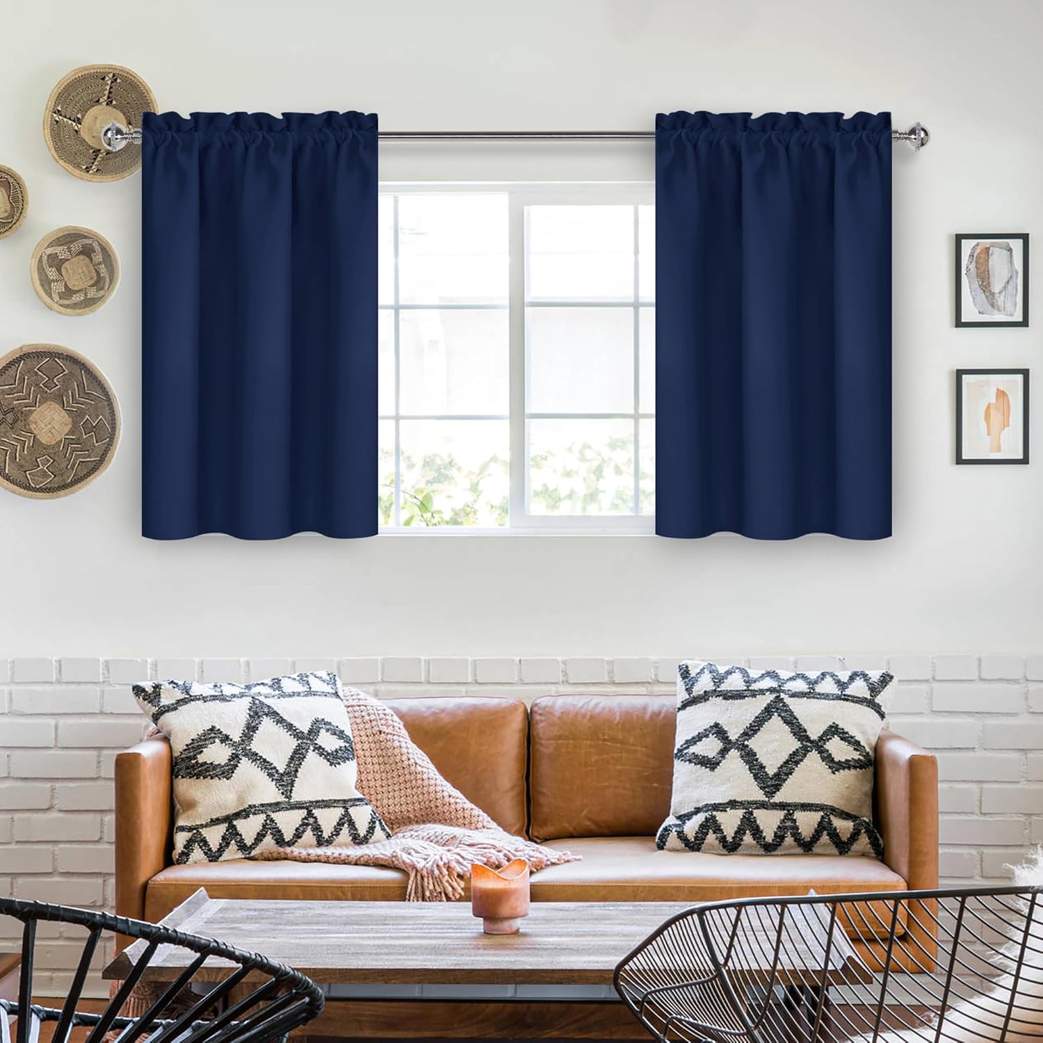 DWCN Short Curtains for Bathroom Windows 36 inches Length 2 Panels Set, Half Small Window Blackout