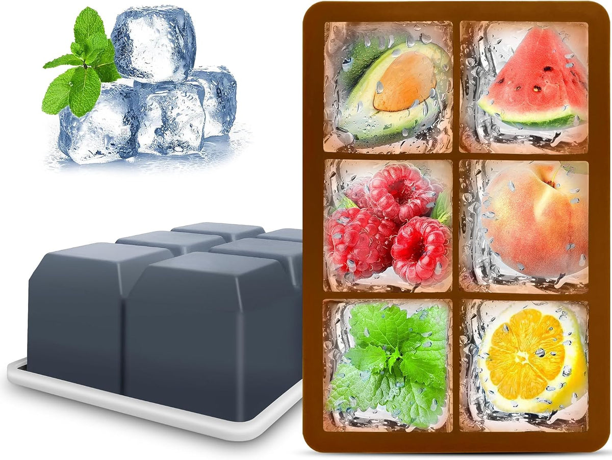 Silicone Ice Cube Trays with Lids,Large Square Ice Cube Molds for Freezer, Whiskey, Cocktail