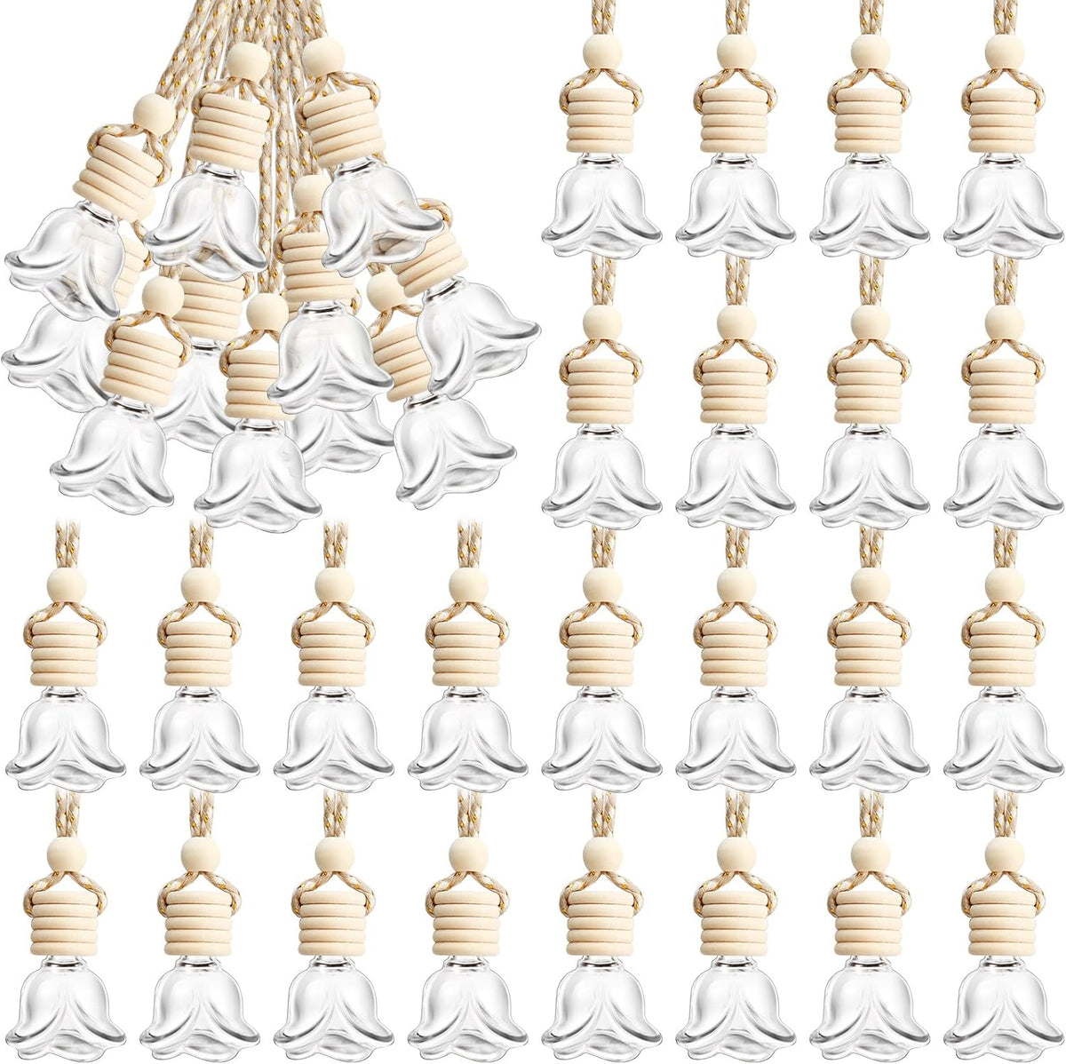 BBTO 50 Pcs Hanging Car Air Freshener Car Diffuser Bottles Empty Glass Perfume Bottle Freshener