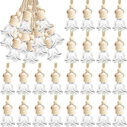BBTO 50 Pcs Hanging Car Air Freshener Car Diffuser Bottles Empty Glass Perfume Bottle Freshener
