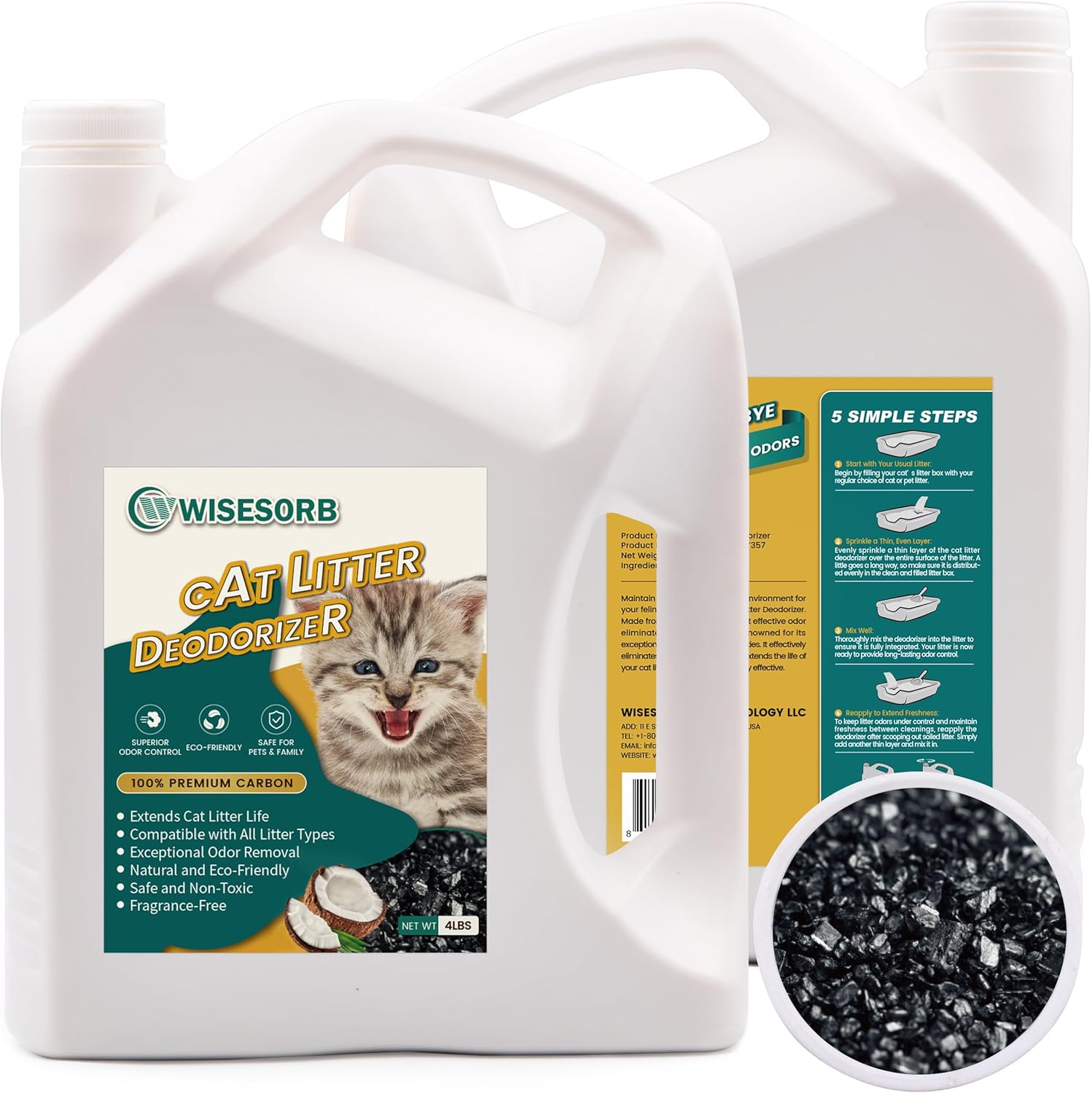Cat Litter Deodorizer - 4Lb Activated Carbon Litter Box Odor Eliminator Absorber Unscented, Cat