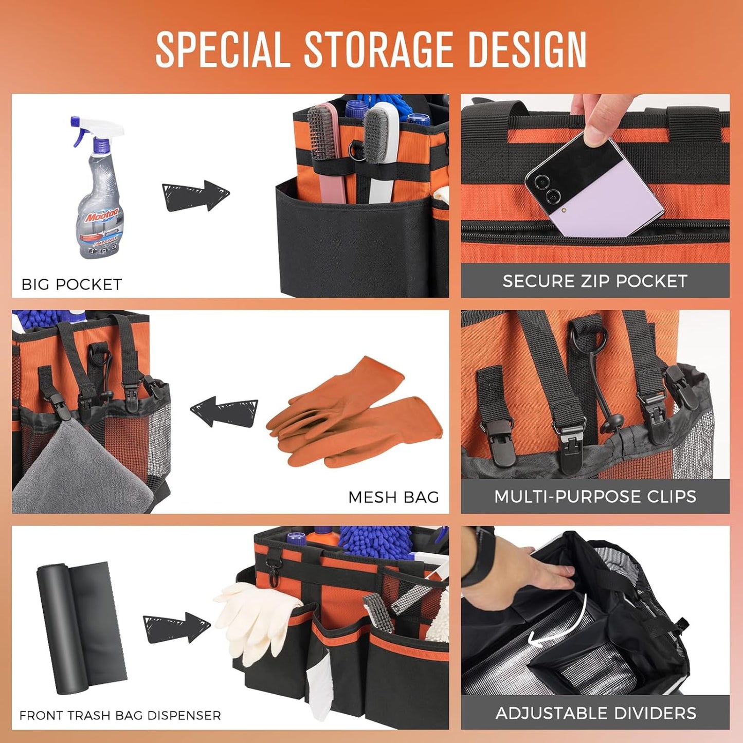 Wearable Cleaning Caddy, Cleaning Caddy Supplies Organizer with Handle & Shoulder Straps for