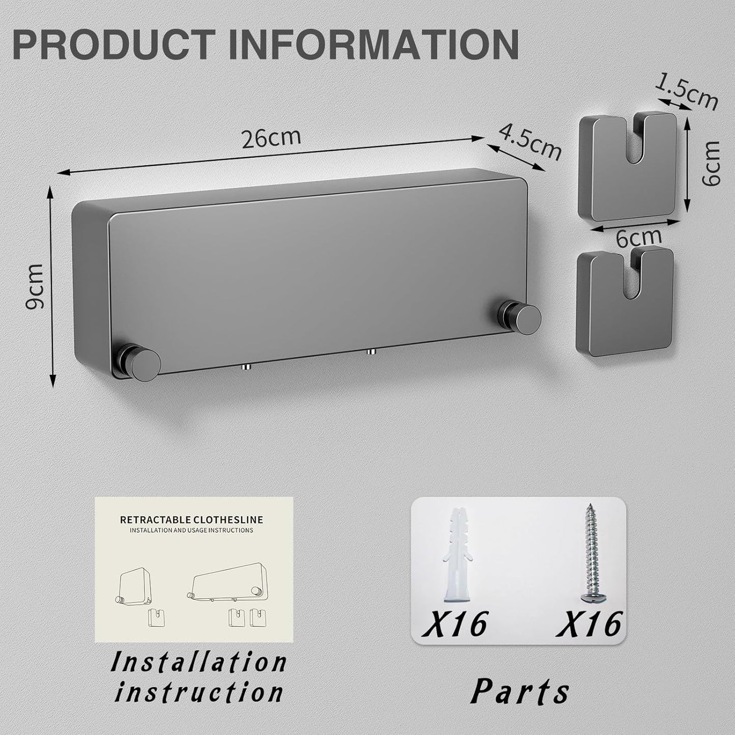 Retractable Clothesline Indoor, Non-Sagging Clothes line retracting Outdoor, Heavy Duty Wall