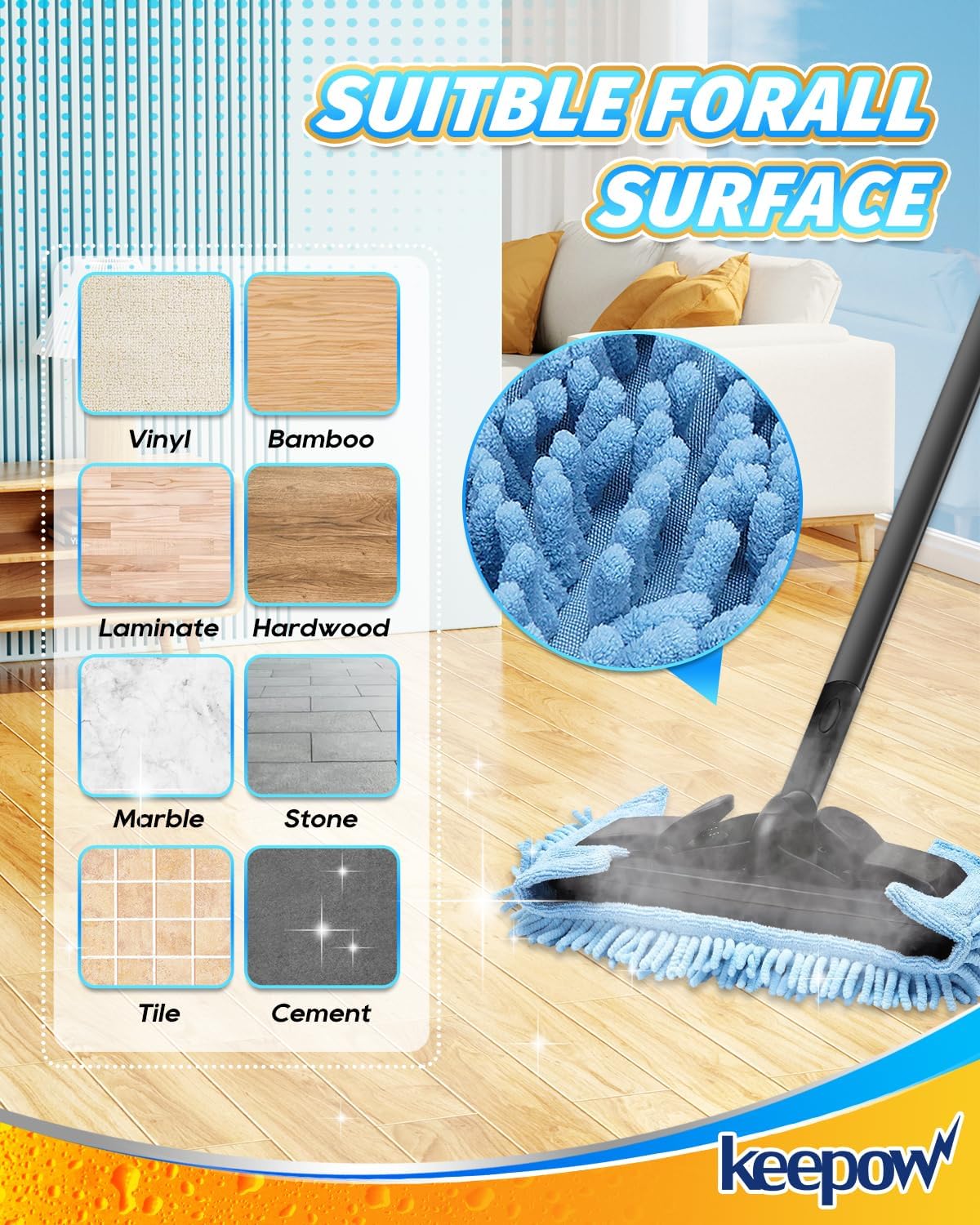 KEEPOW Microfiber Steam Mop Pad Compatible with Wagner Steamer 905e, 915e and 925e Microfiber Pads