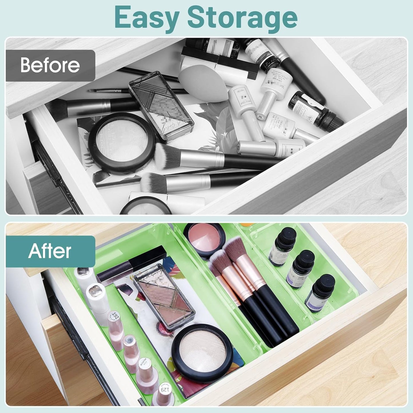 WOWBOX 25 PCS Plastic Drawer Organizer Set, 4 Sizes Desk Drawer Divider Organizers and Storage Bins