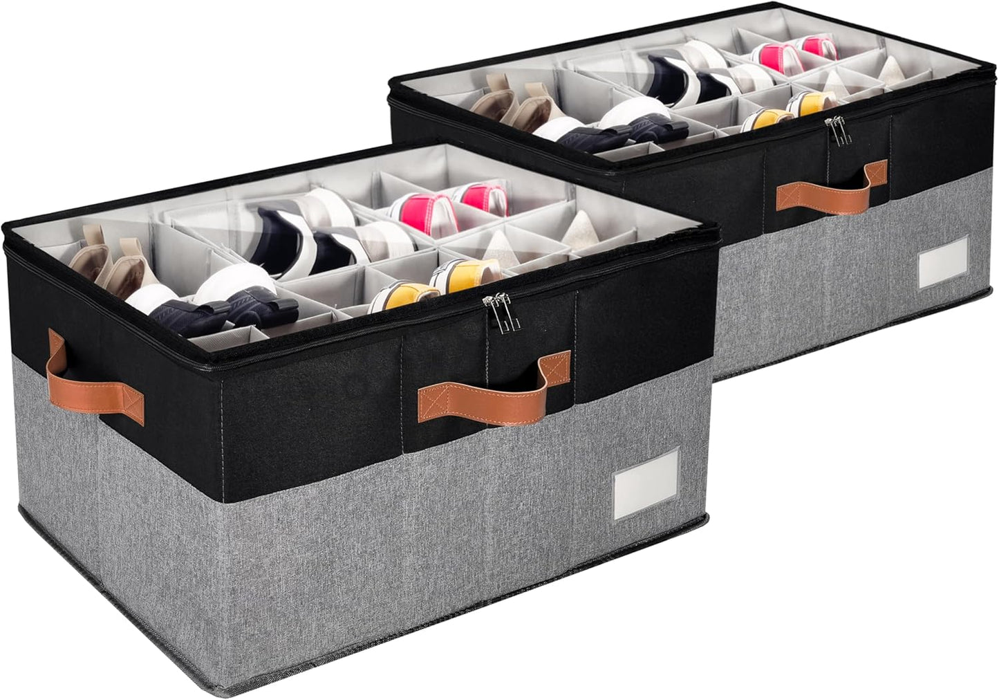 2 Pack Shoe Organizer for Closet, Adjustable Shoe Box Storage Containers, Large Foldable Shoe Bins