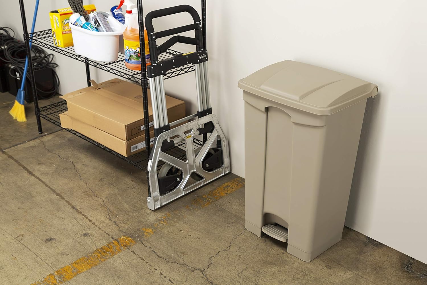 Safco Step On Plastic Trash Can with Foot Pedal, 17 Gallon Garbage Can for Kitchen, Indoor or