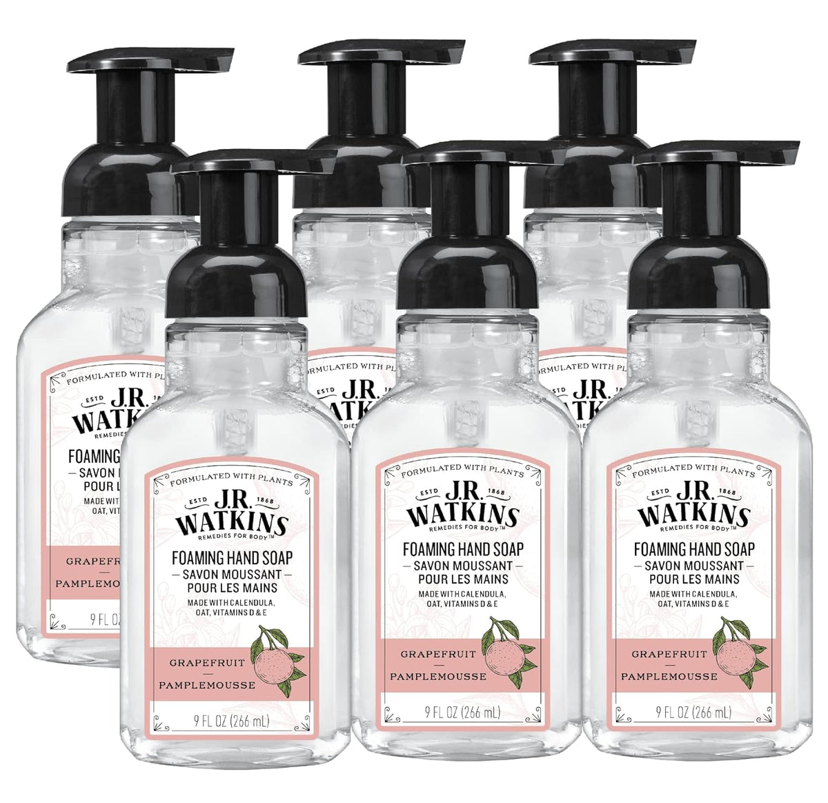 J.R. Watkins Foaming Hand Soap Pump with Dispenser, Moisturizing All Natural Hand Soap Foam
