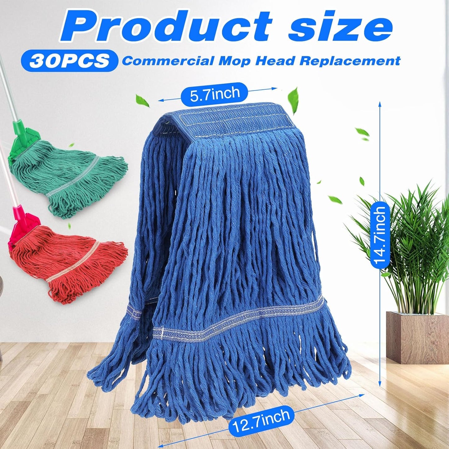 Roshtia 30 Pieces Commercial Mop Head Replacement Floor Cleaning Wet Mop Heads Heavy Duty Large