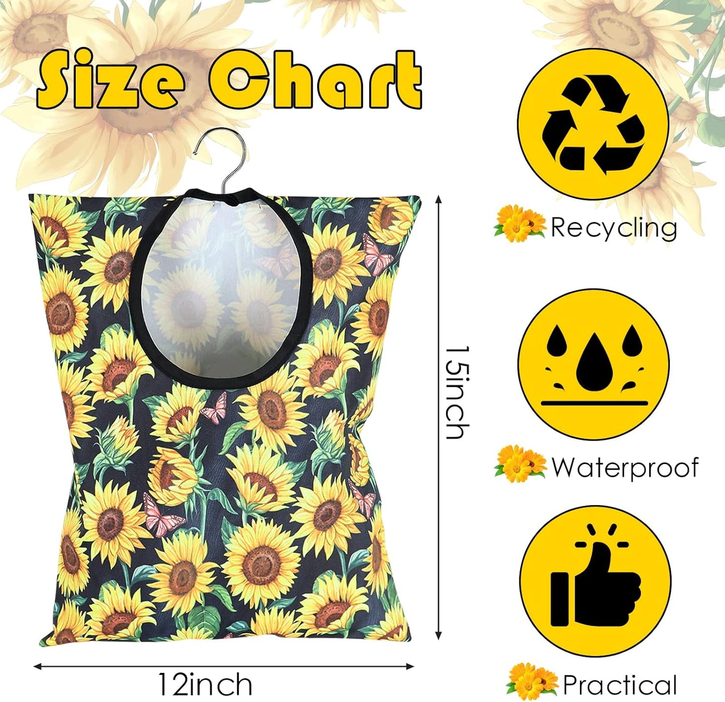2 Pcs Sunflower Clothes Pin Bag Clothespin Bag Holder Clothespin Holder 15 X 11 Inch Clothes Pin
