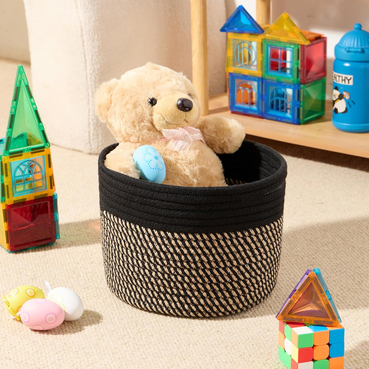 Small Basket for Organizing | Cube Shelf Closet Storage Baskets | 9.7×9.7×7.1” | Woven Rope Gift