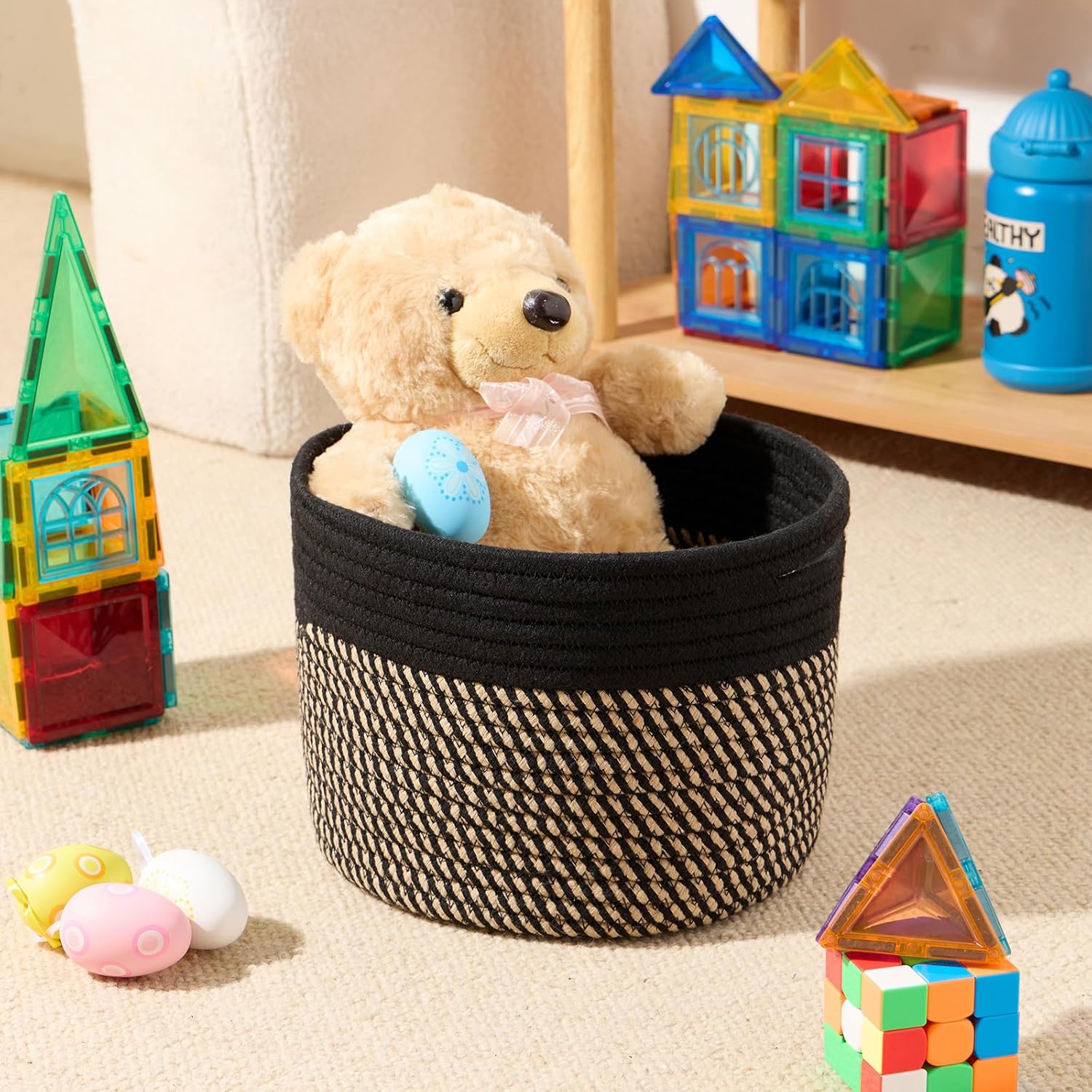 Small Basket for Organizing | Cube Shelf Closet Storage Baskets | 9.7×9.7×7.1” | Woven Rope Gift
