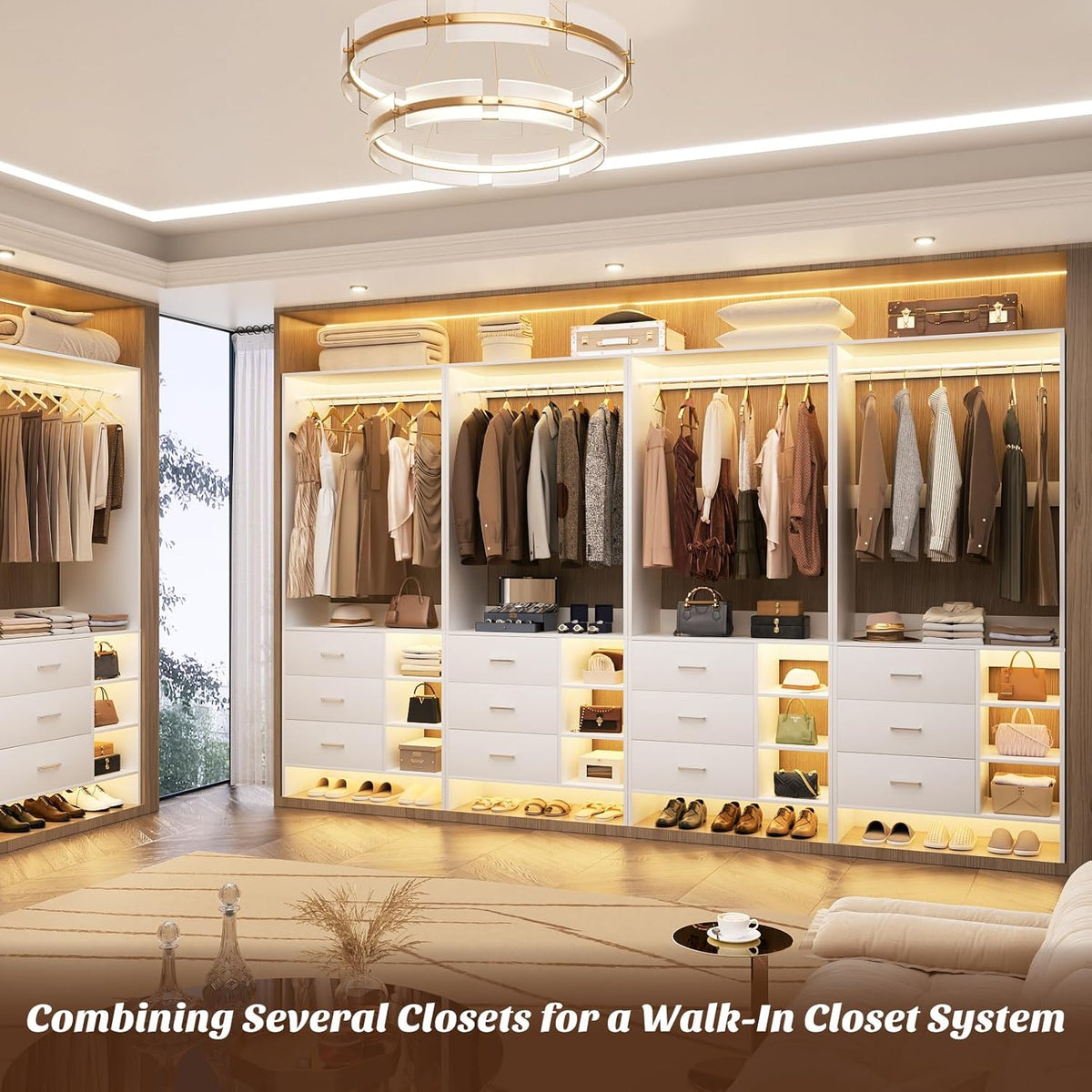 Aheaplus 2.5FT Closet System with 3 Drawers, 29.5’’ Closet Organizer, Wood Closet Organizer System